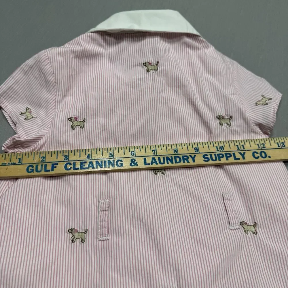 Gymboree Pink Striped Puppy Dog Bow Button Front Shirt Dress Girls Size 6 Golden